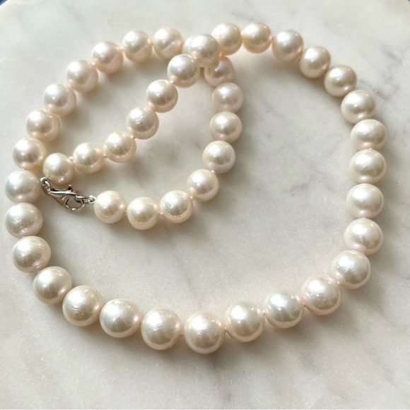 JTV Jewelry - White Cultured Freshwater Pearl Rhodium Over Sterling Silver Strand Necklace